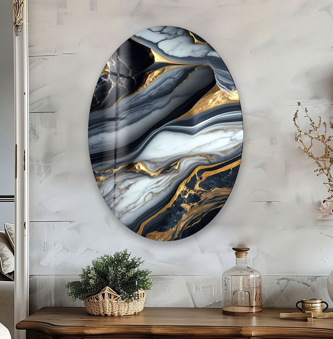 Asymmetric Oval Black Epoxy Design Glass Wall Art print on glass, glass printed photos
