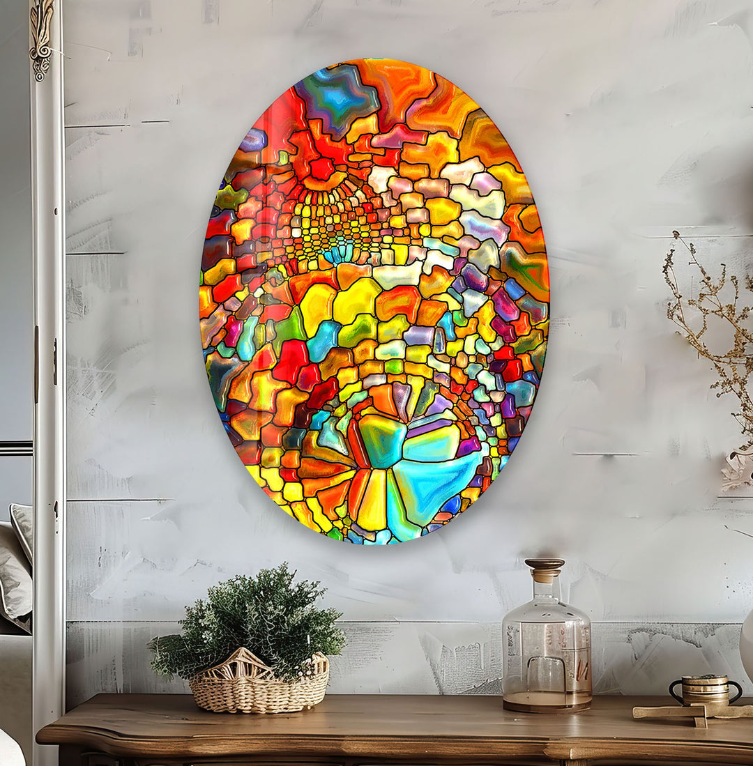 Asymmetric Oval Colorful Stained Glass Wall Art glass photo prints, glass picture prints
