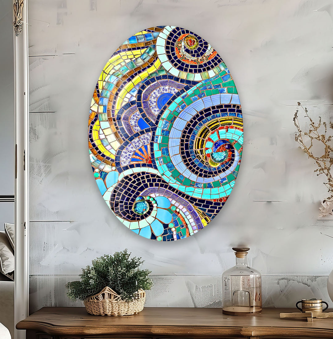 Asymmetric Oval Colorful Glass Wall Art