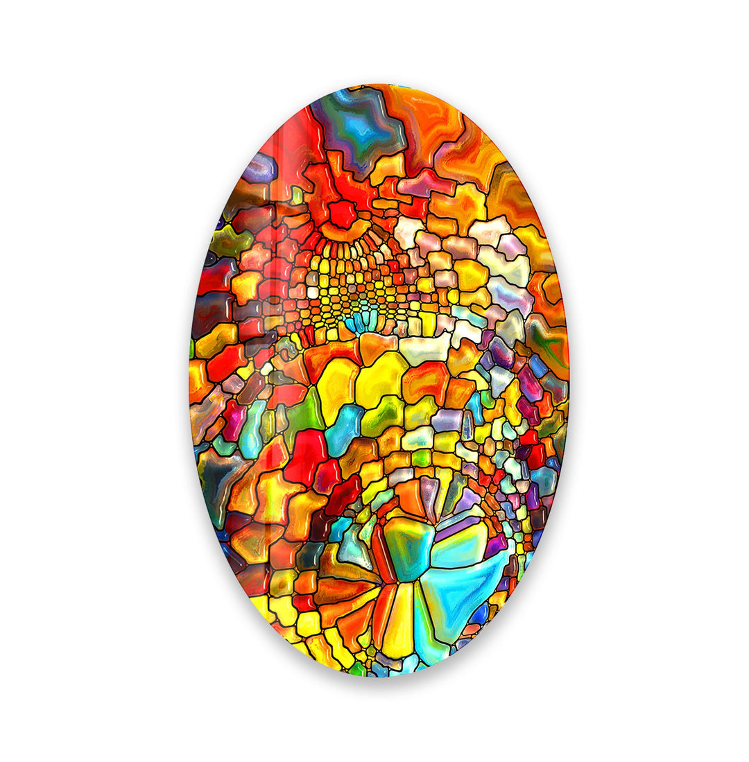 Asymmetric Oval Colorful Stained Glass Wall Art glass image printing, glass prints from photos
