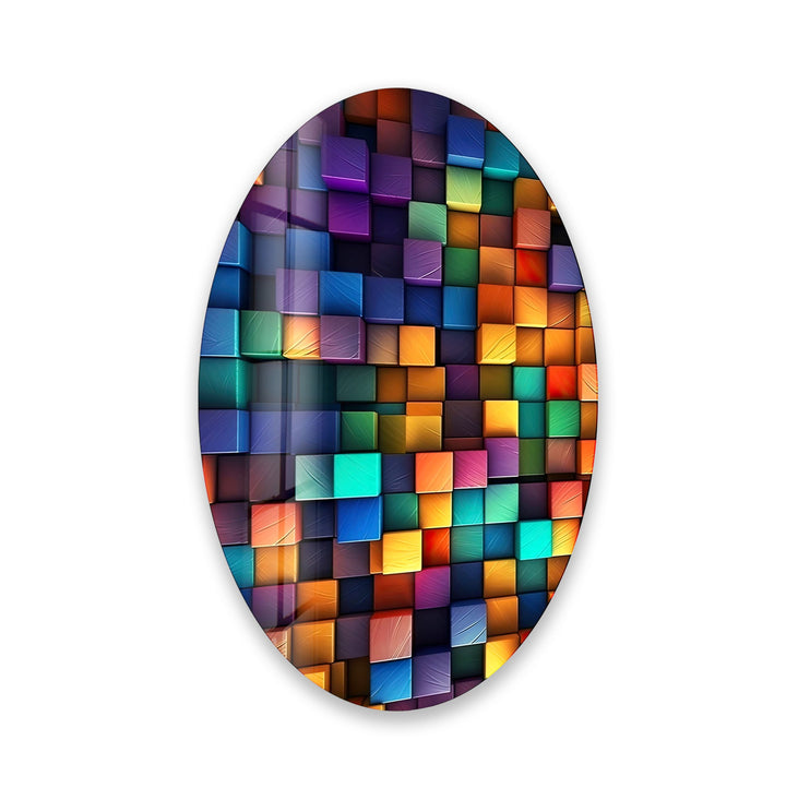 Asymmetric Oval Colored Cubes Glass Wall Art print on glass, glass printed photos
