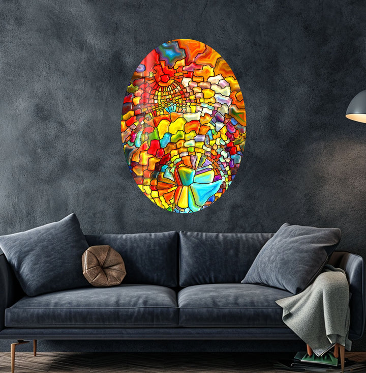 Asymmetric Oval Colorful Stained Glass Wall Art stained glass wall art, stained glass wall decor
