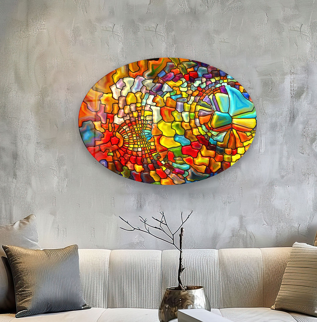 Asymmetric Oval Colorful Stained Glass Wall Art Glass Printing Wall Art, Print photos on glass
 