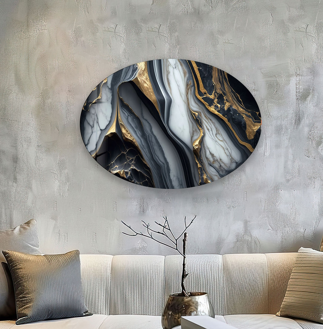 Asymmetric Oval Black Epoxy Design Glass Wall Art picture on glass wall art, photos printed on glass
