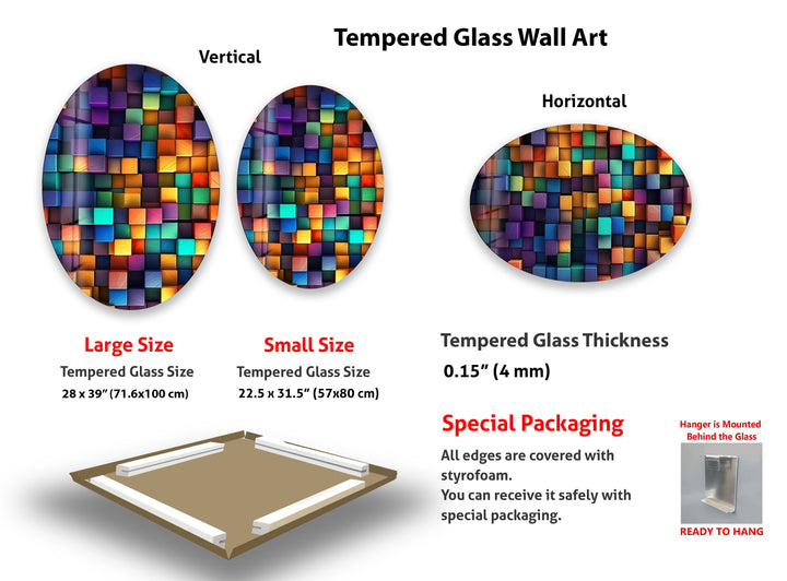 Asymmetric Oval Colored Cubes Glass Wall Art