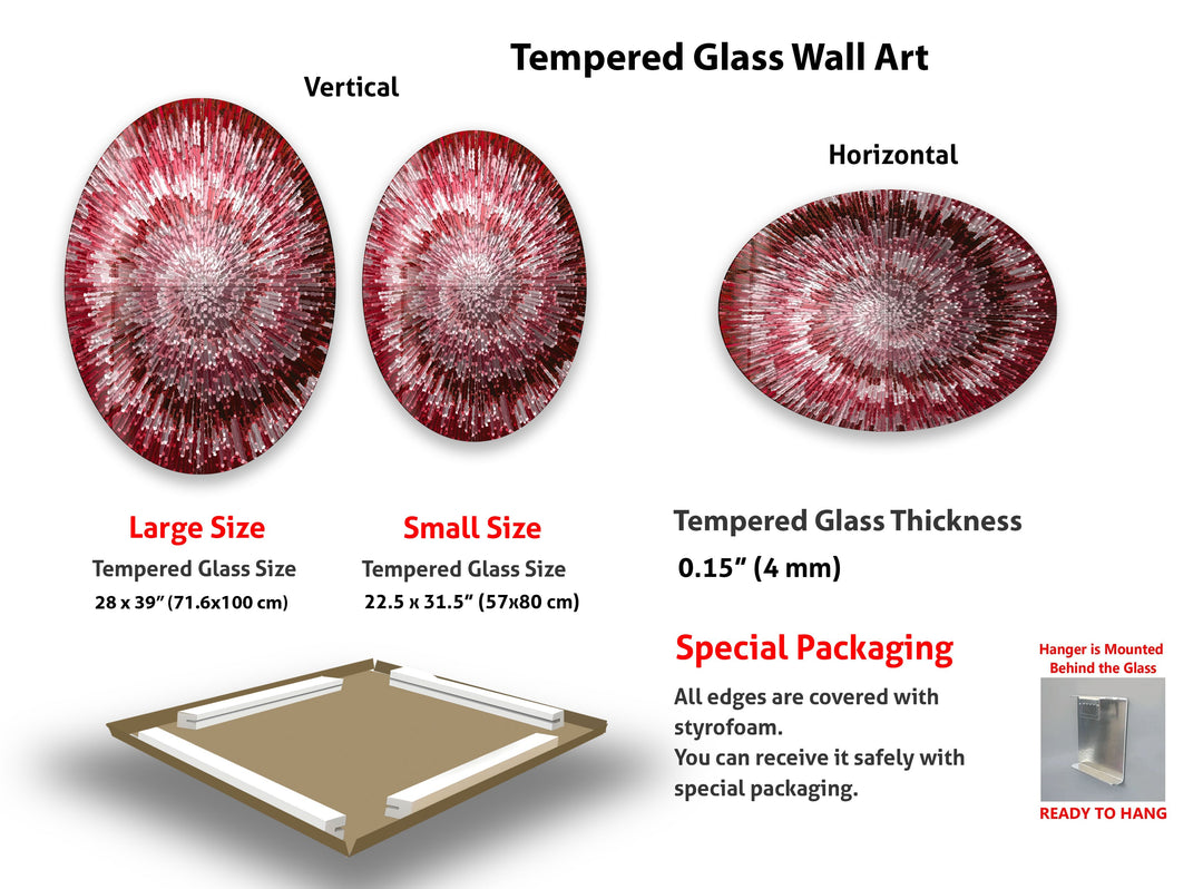 Asymmetric Oval Red Abstract Glass Wall Art