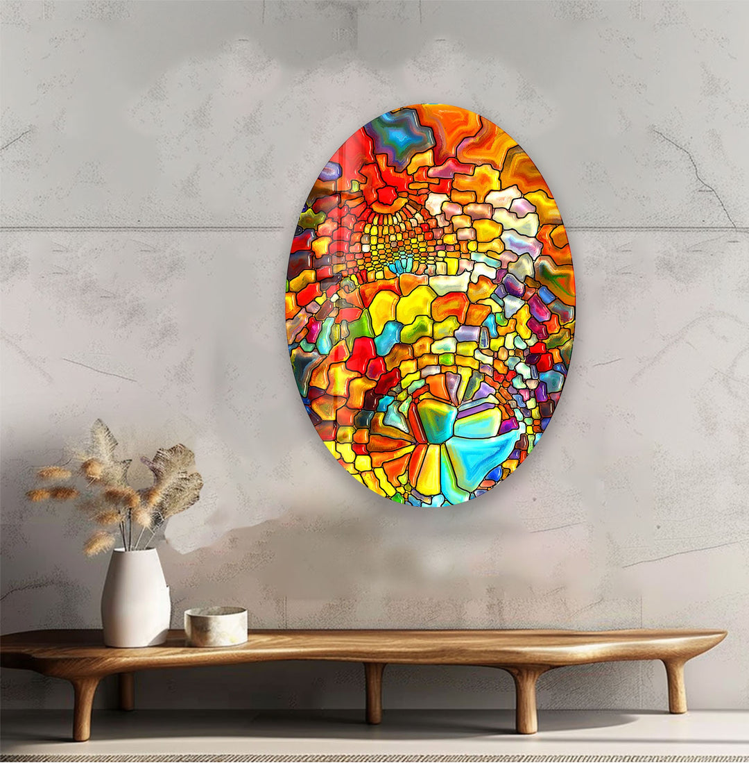 Asymmetric Oval Colorful Stained Glass Wall Art glass art painting, glass art for the Wall
