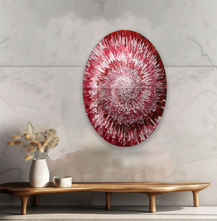 Asymmetric Oval Red Abstract Glass Wall Art custom glass photo prints, large glass prints
