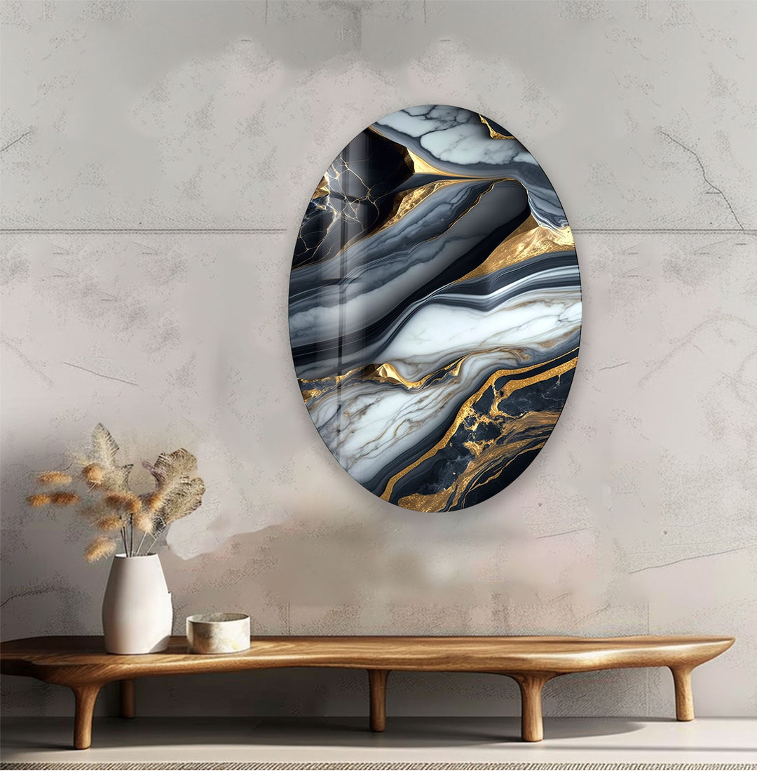 Asymmetric Oval Black Epoxy Design Glass Wall Art custom glass photo prints, large glass prints
