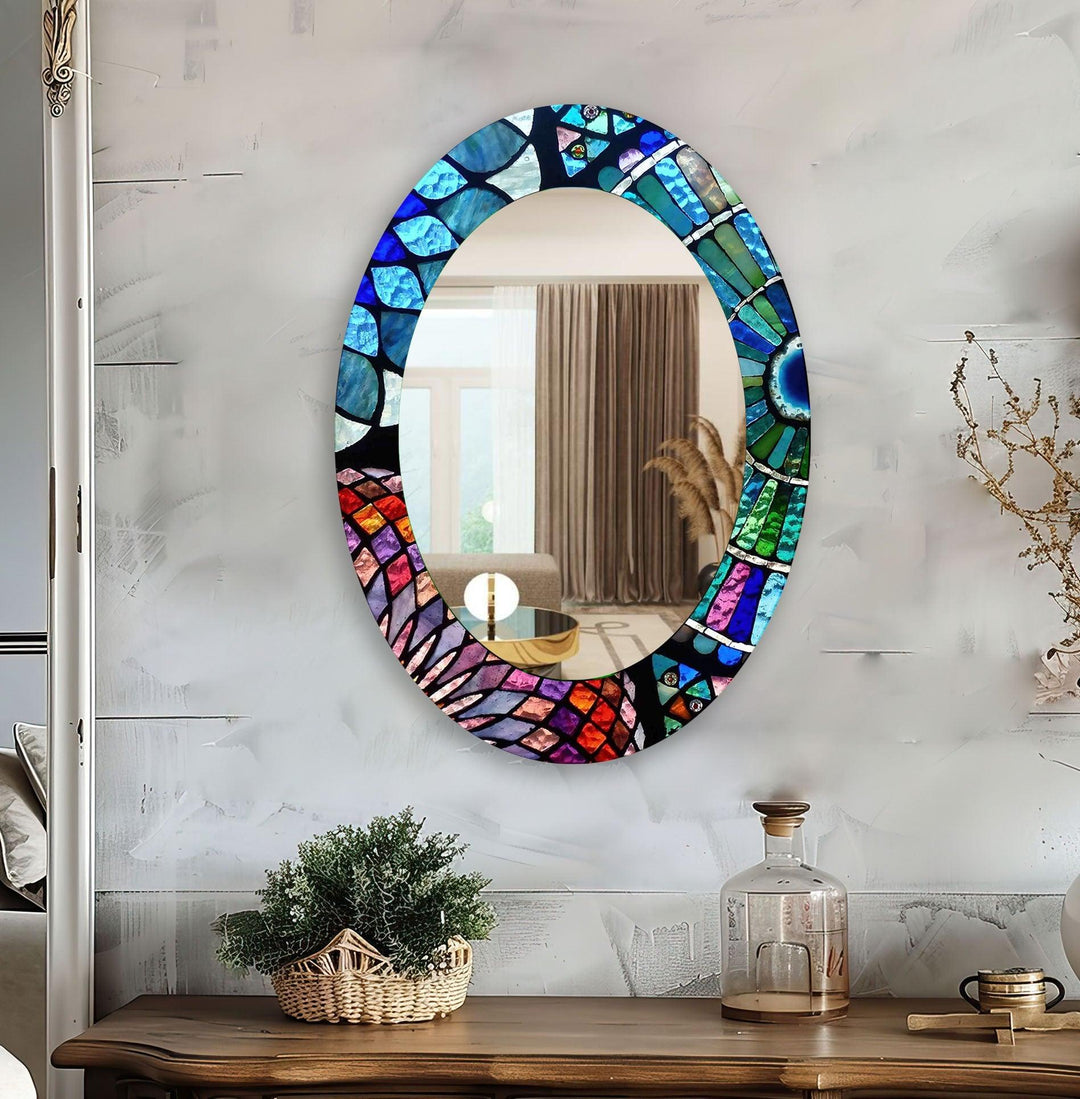 Blue Stained Entryway Mirror