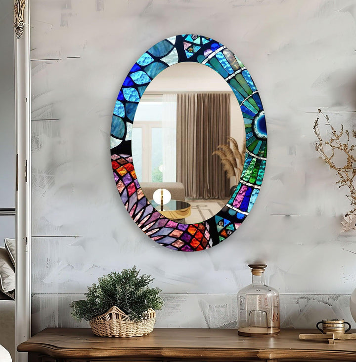 Blue Stained Entryway Mirror