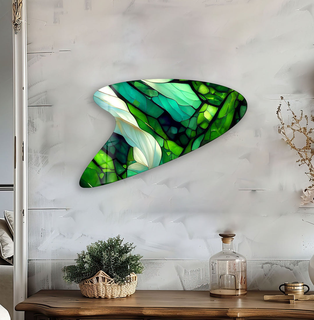 Green Stained Irregular Glass Wall Art, glass image printing, glass prints from photos
