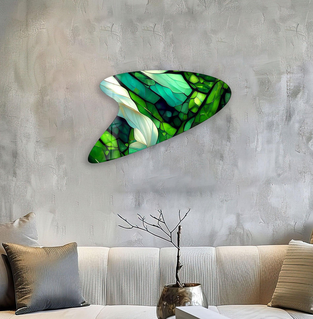 Green Stained Irregular Glass Wall Art, large glass photo prints, glass wall photos
