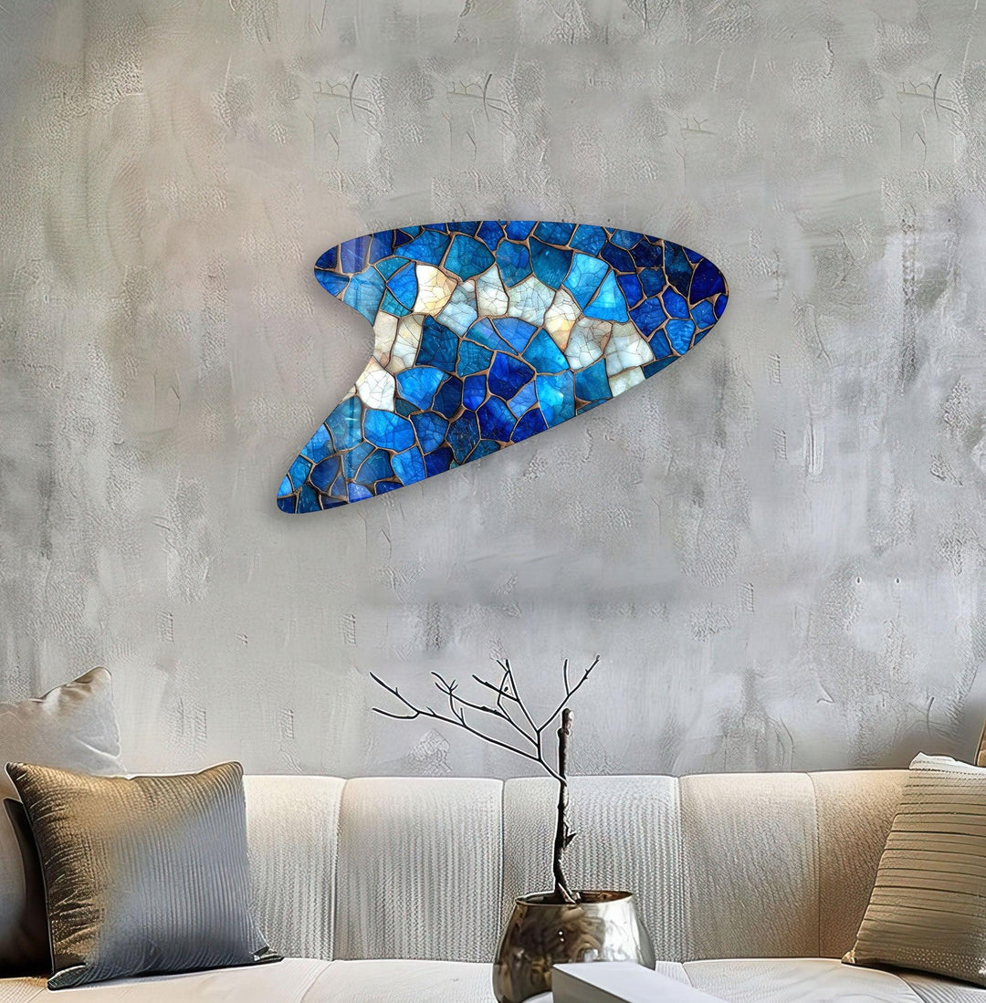 Blue Stained Stunning Glass Wall Art, print picture on glass, Tempered Glass Wall Art
