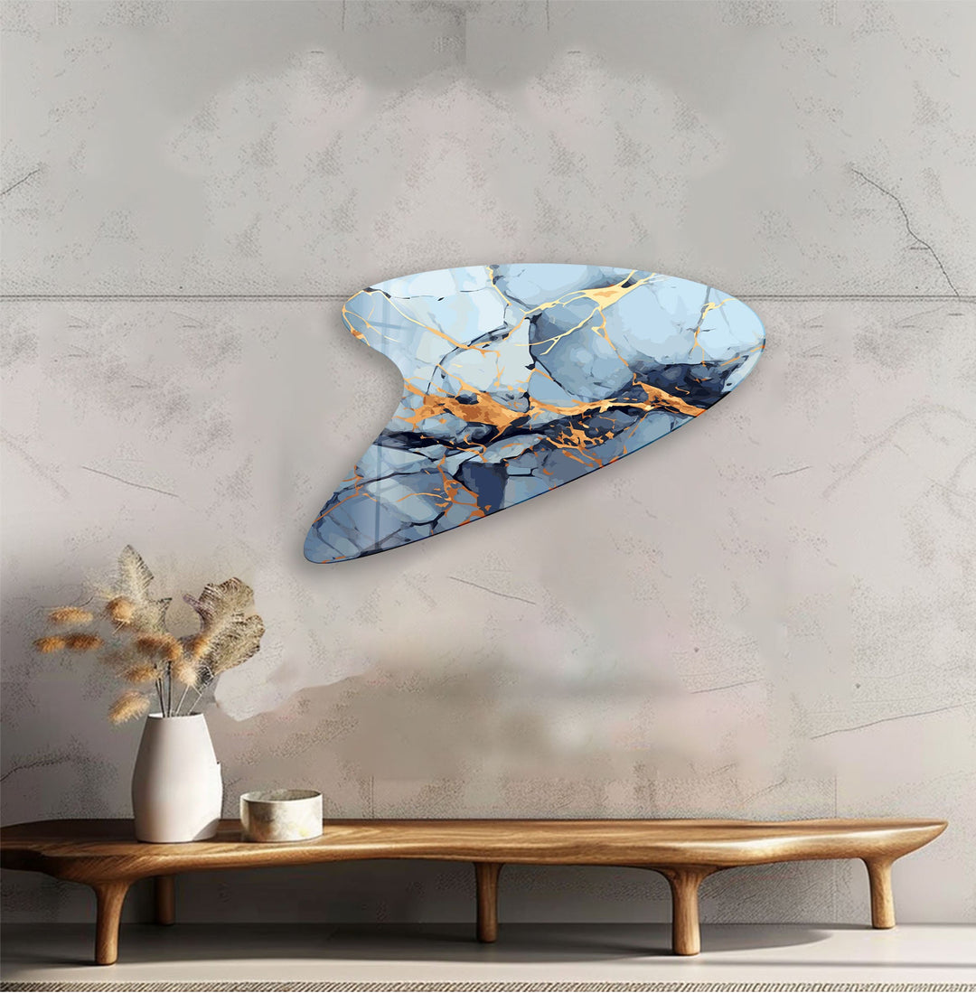 Blue & Gold Marble Modern Glass Wall Art, print picture on glass, Tempered Glass Wall Art
