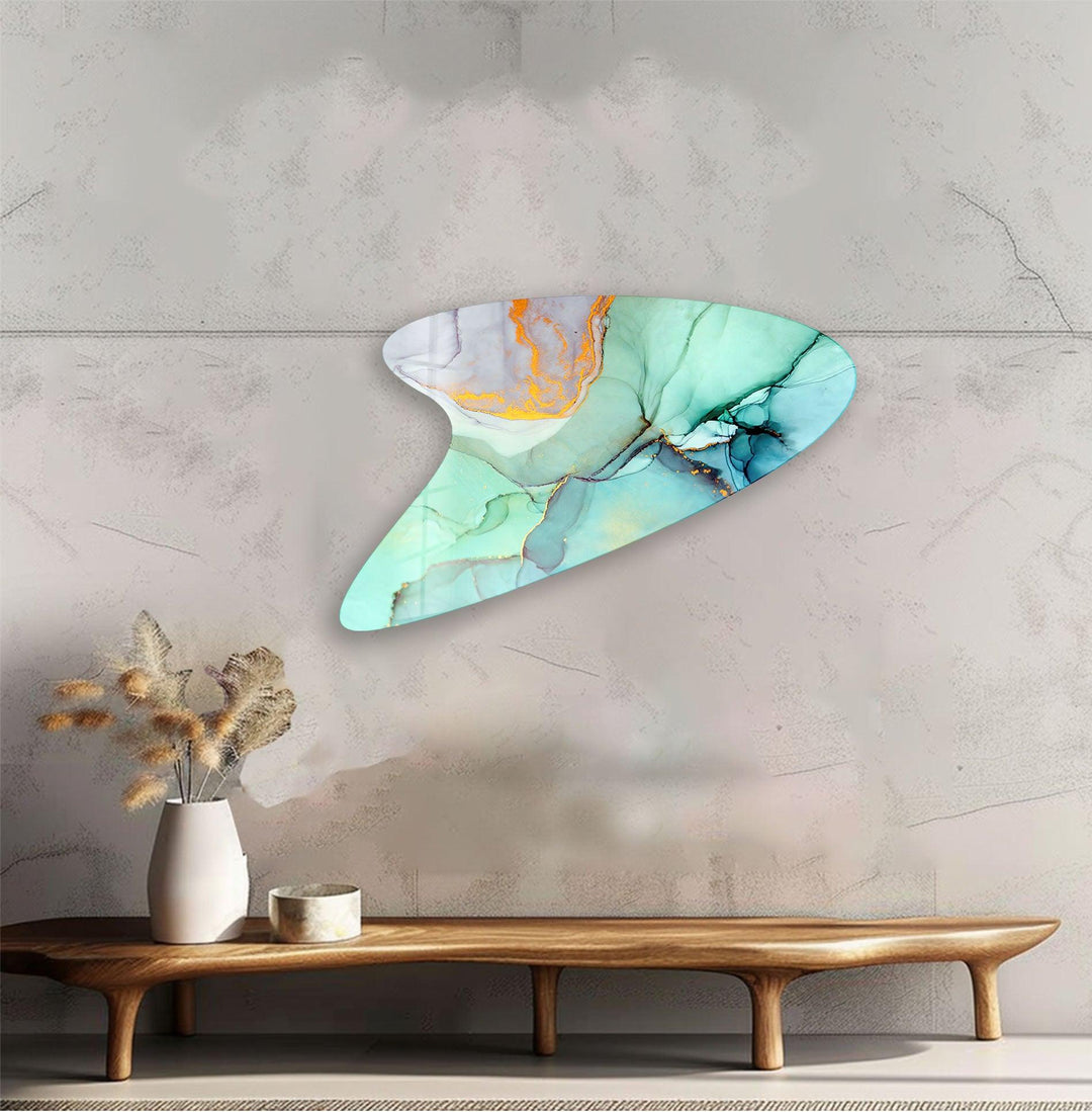 Vivid Turquoise Marble Glass Wall Art, Glass Printing Wall Art, Print photos on glass
