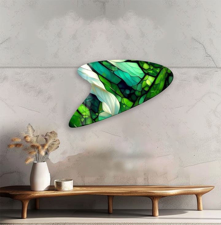 Green Stained Irregular Glass Wall Art, glass photo prints, glass picture prints
