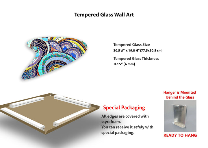 Colorful Mosaic Irregular Glass Wall Art, glass pictures for Wall, glass prints wall art
