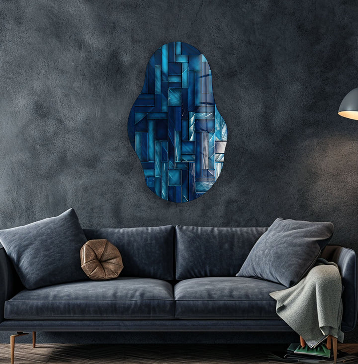 Dark Blue Tiles Glass Wall Art, glass image printing, glass prints from photos
