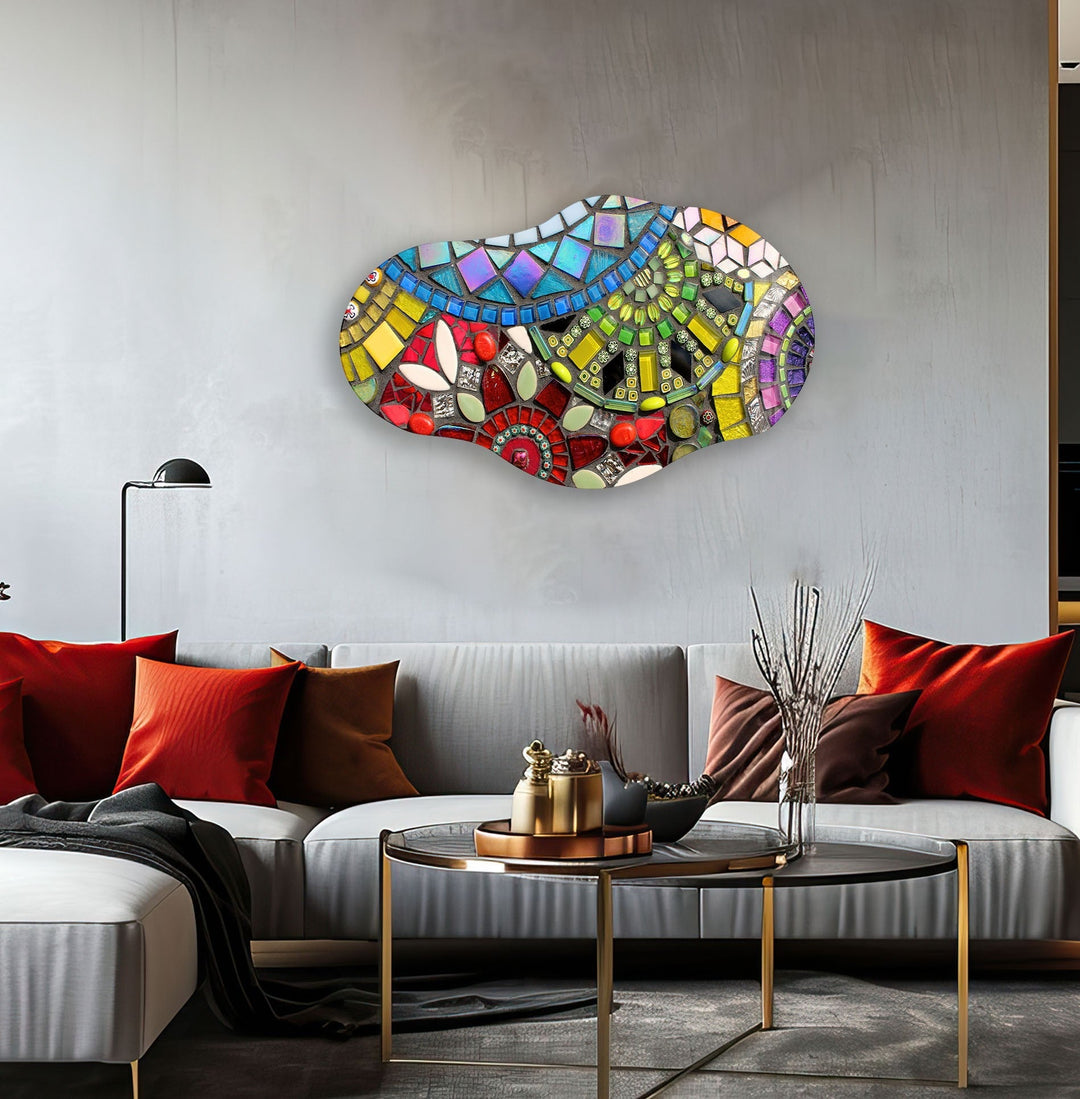 Irregular Oval Colored Stained Glass Wall Art print picture on glass, Tempered Glass Wall Art
