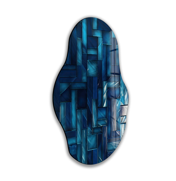 Dark Blue Tiles Glass Wall Art, glass photo prints, glass picture prints
