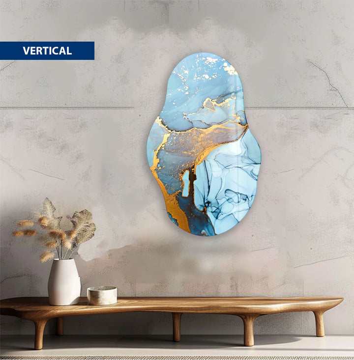 Gold Accent Blue Glass Wall Art glass photo prints, glass picture prints
