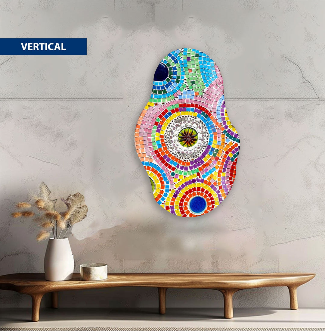 Colorful Shaped Mosaic Tiles Glass Wall Art Glass Printing Wall Art, Print photos on glass