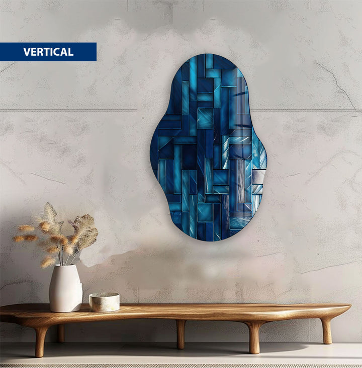 Dark Blue Tiles Glass Wall Art, Glass Printing Wall Art, Print photos on glass
