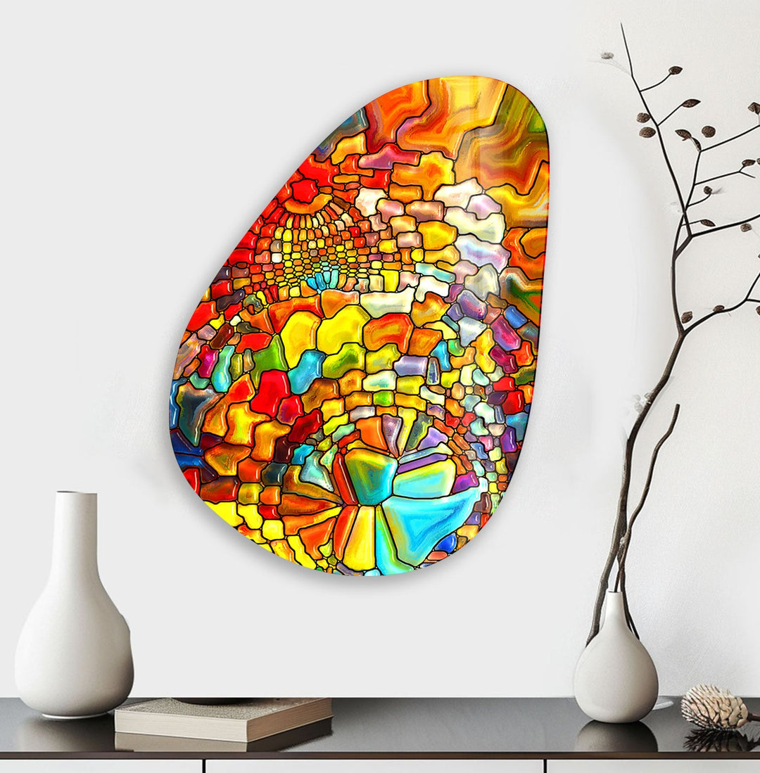 Asymmetrical Oval Colored Stained Glass Wall Art glass photo prints, glass picture prints
