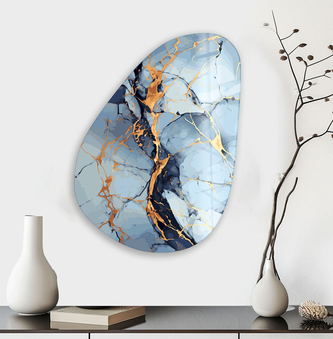 Asymmetrical Oval Light Blue Abstract Glass Wall Art large glass photo prints, glass wall photos
