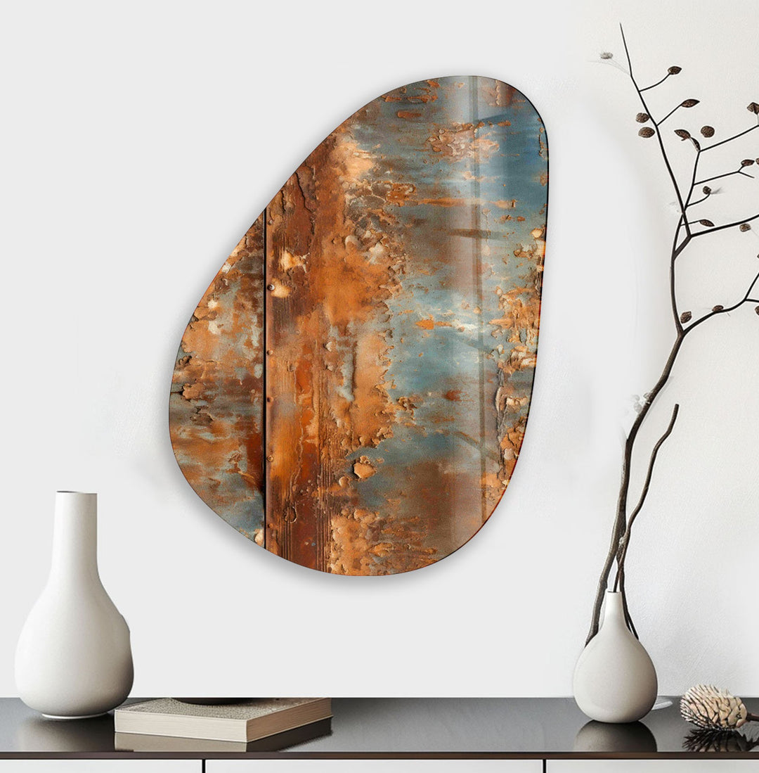 Asymmetrical Oval Abstract Rusty Glass Wall Art print on glass, glass printed photos
