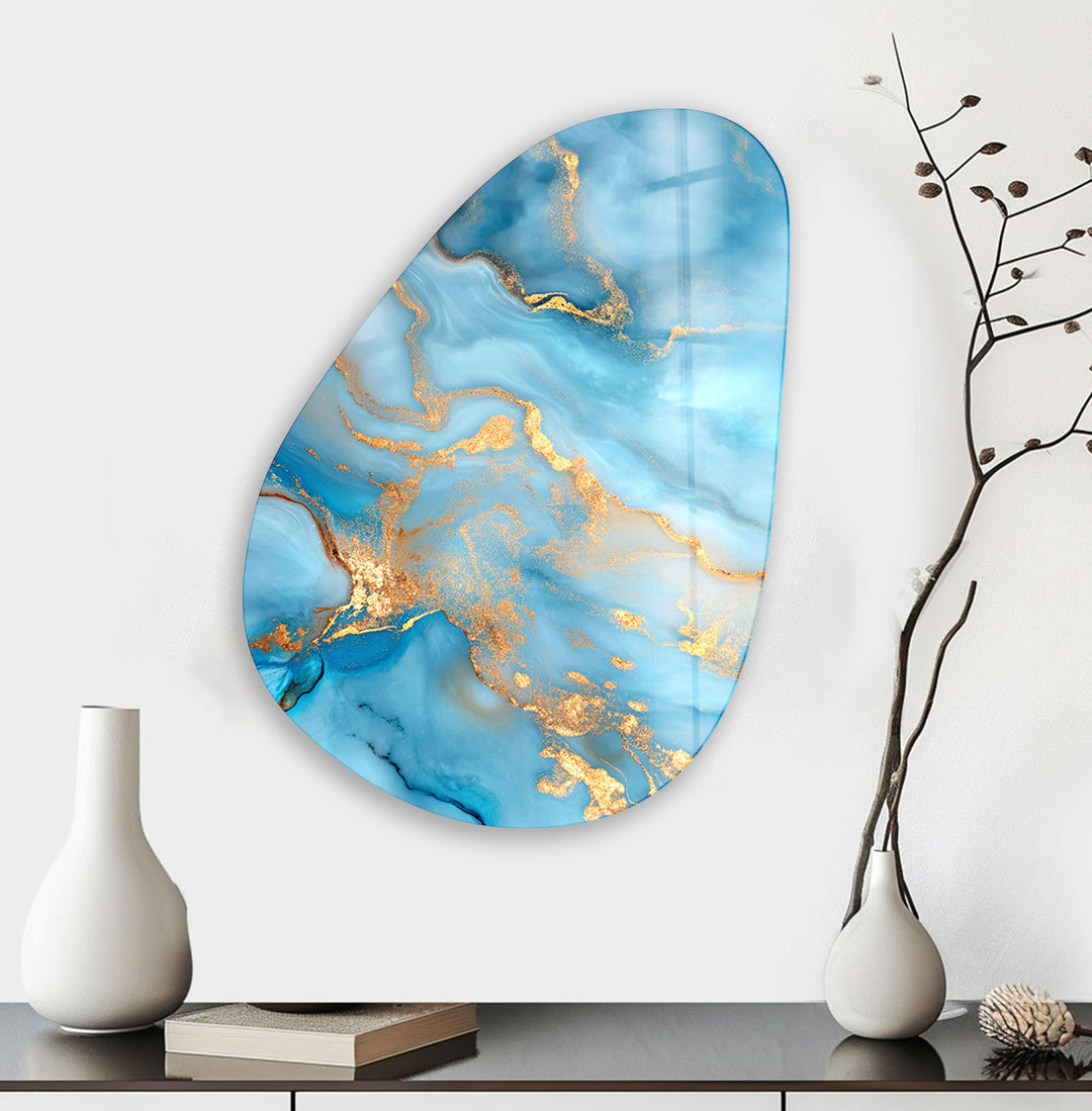 Asymmetrical Oval Golden Abstract Glass Wall Art glass wall decor, glass wall art decor
