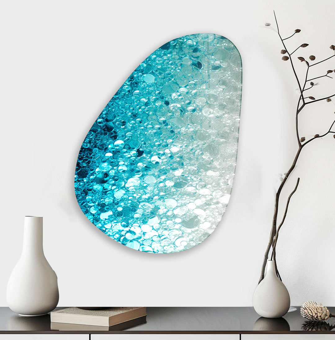 Abstract Blue Bubbles Glass Wall Art, print on glass, glass printed photos
