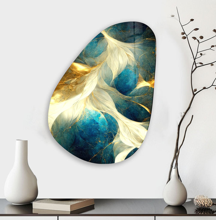 Green & Gold Marble Glass Wall Art, glass pictures for Wall, glass prints wall art
