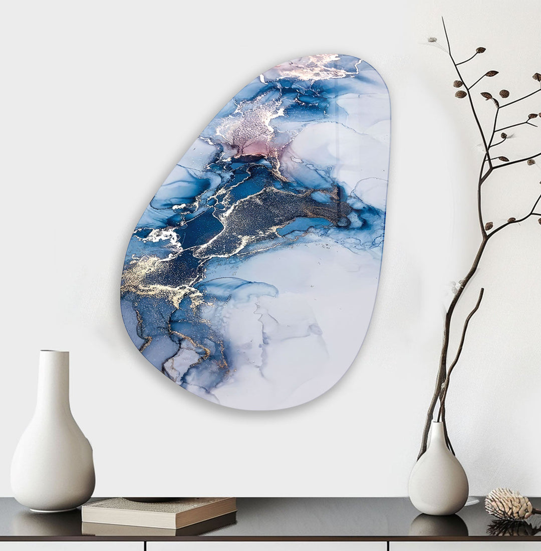 Blue Watercolor Abstarct Glass Wall Art, glass art painting, glass art for the Wall
