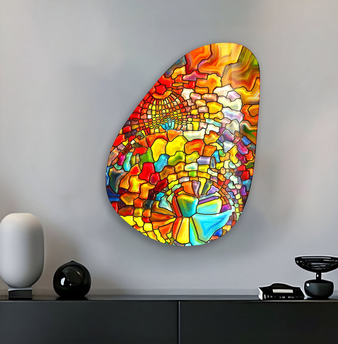 Asymmetrical Oval Colored Stained Glass Wall Art picture on glass wall art, photos printed on glass
