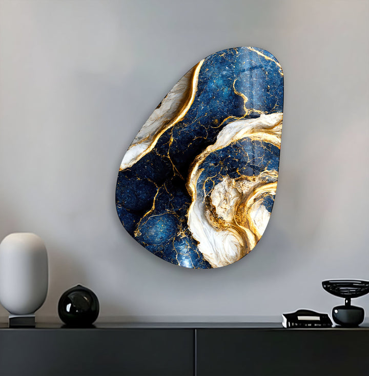 Vivid Blue Marble Glass Wall Art, glass pictures for Wall, glass prints wall art
