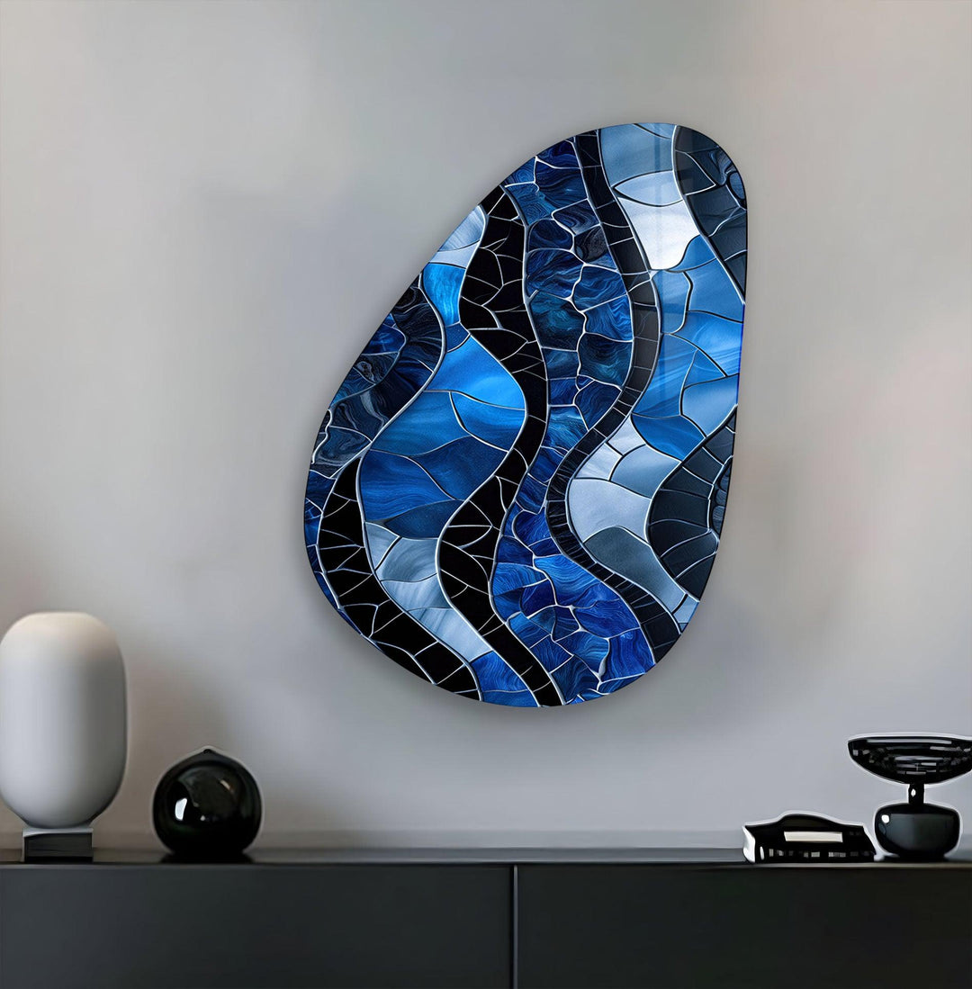 Stained Blue Abstract Glass Wall Art, print picture on glass, Tempered Glass Wall Art
