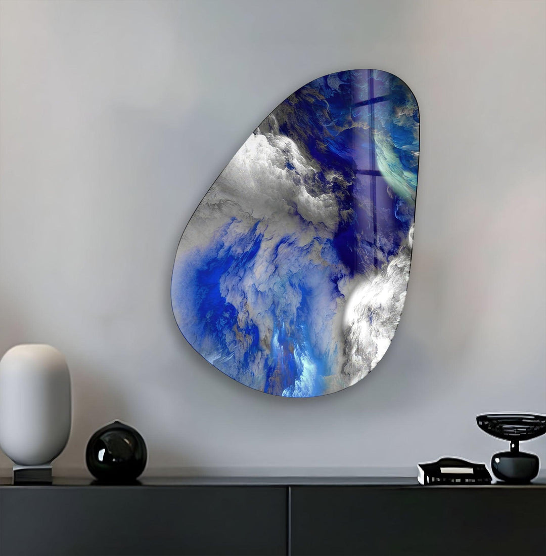 Gray & Blue Abstract Glass Wall Art, print on glass, glass printed photos
