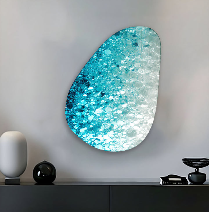 Abstract Blue Bubbles Glass Wall Art, photo print on glass, prints on glass wall art
