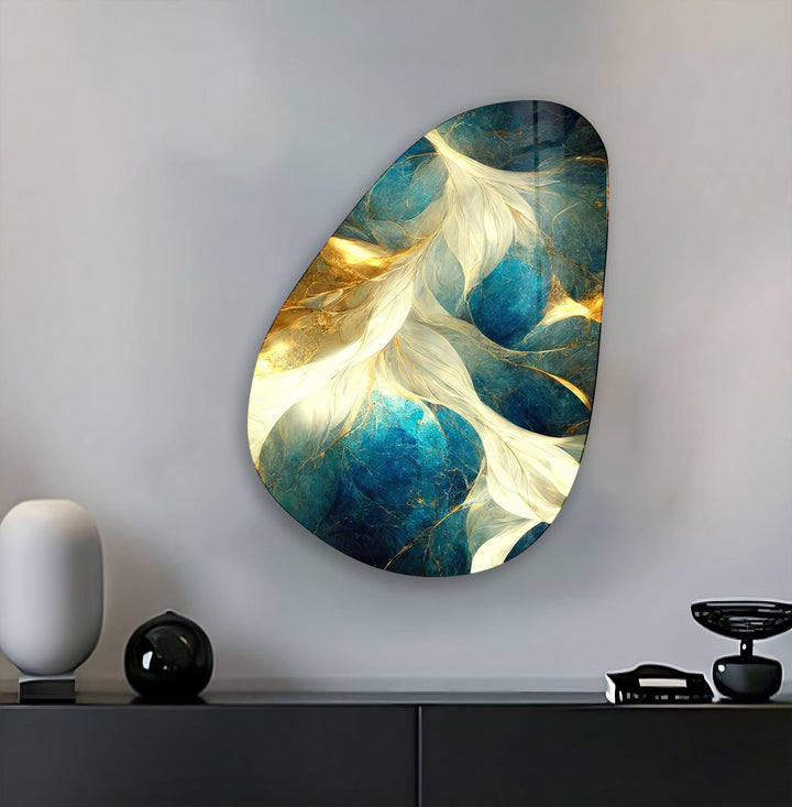 Green & Gold Marble Glass Wall Art, glass photo prints, glass picture prints
