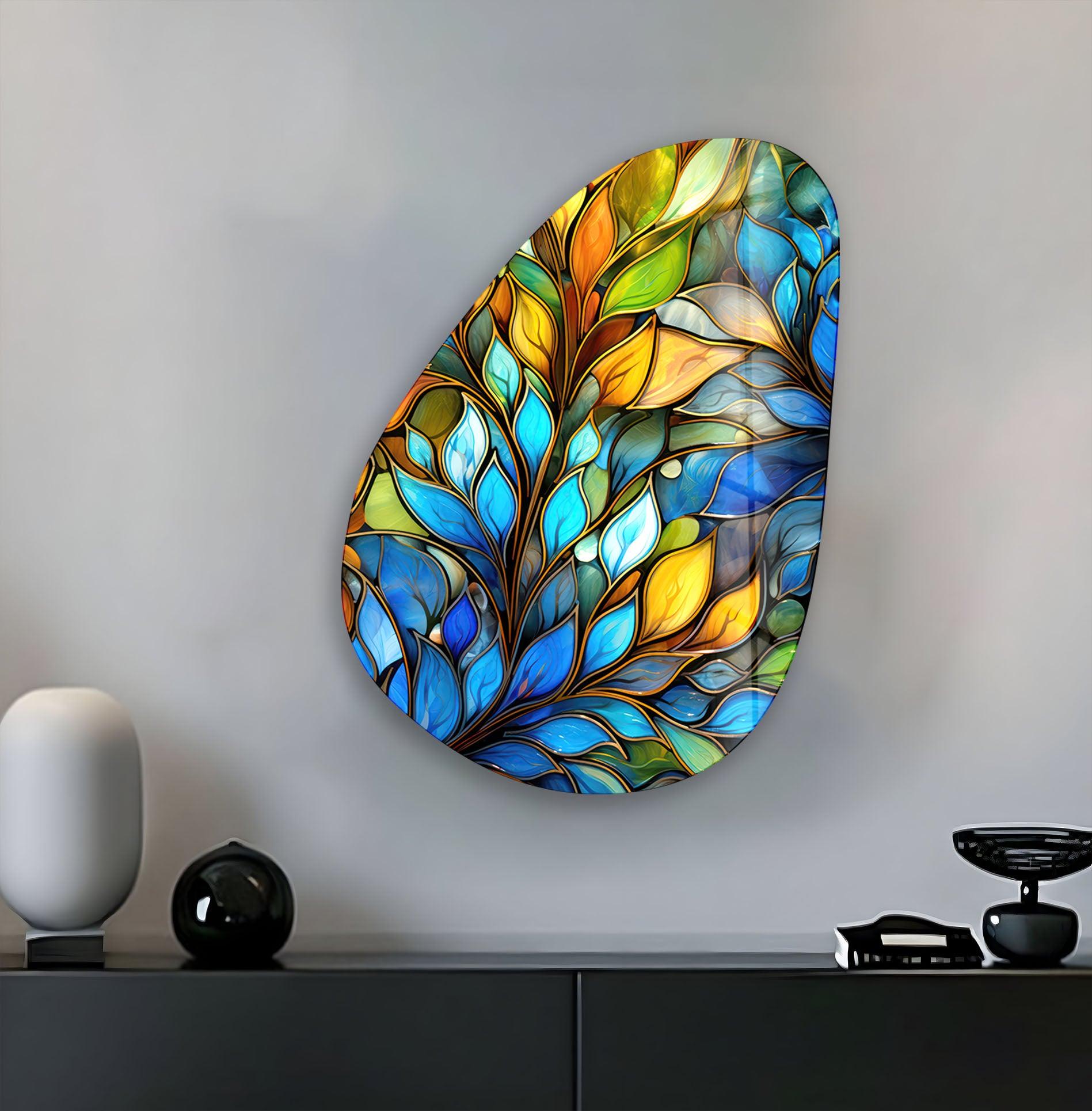 Modern Blue Stained Glass Wall Art
, print picture on glass, Tempered Glass Wall Art
