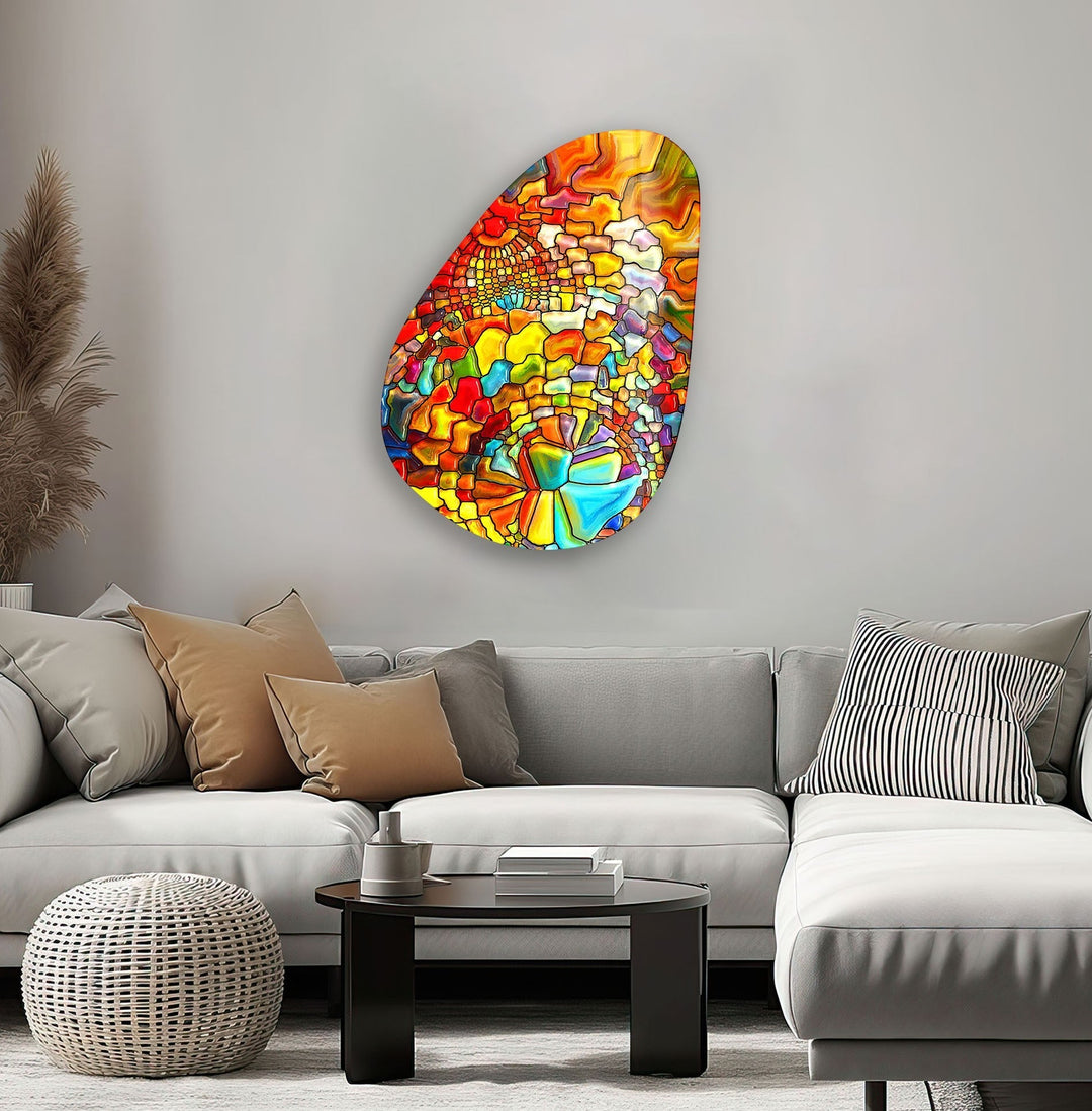 Asymmetrical Oval Colored Stained Glass Wall Art custom glass photo prints, large glass prints
