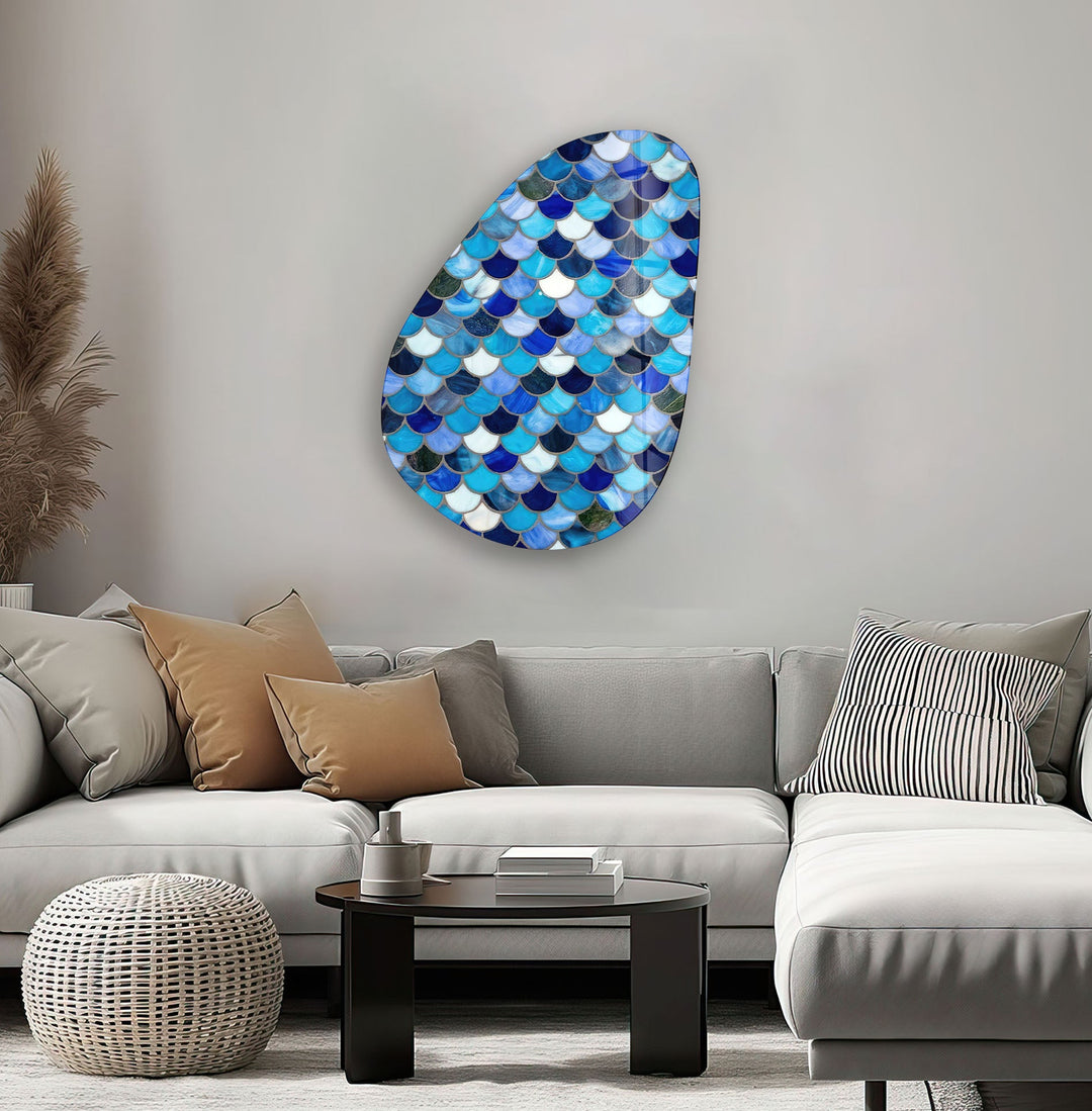 Blue Stained Modern Glass Wall Art, print on glass, glass printed photos
