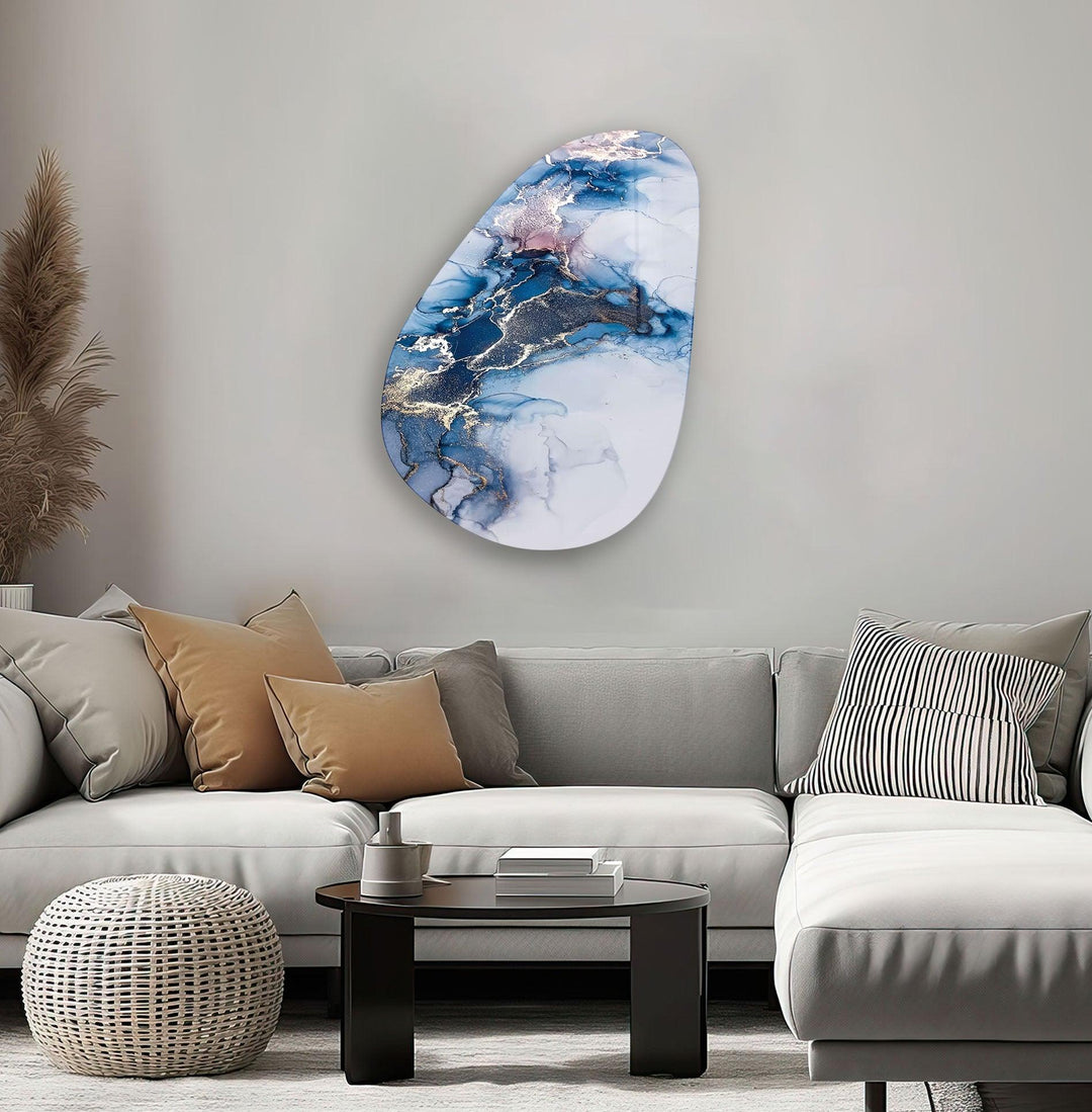 Blue Watercolor Abstarct Glass Wall Art, print picture on glass, Tempered Glass Wall Art
