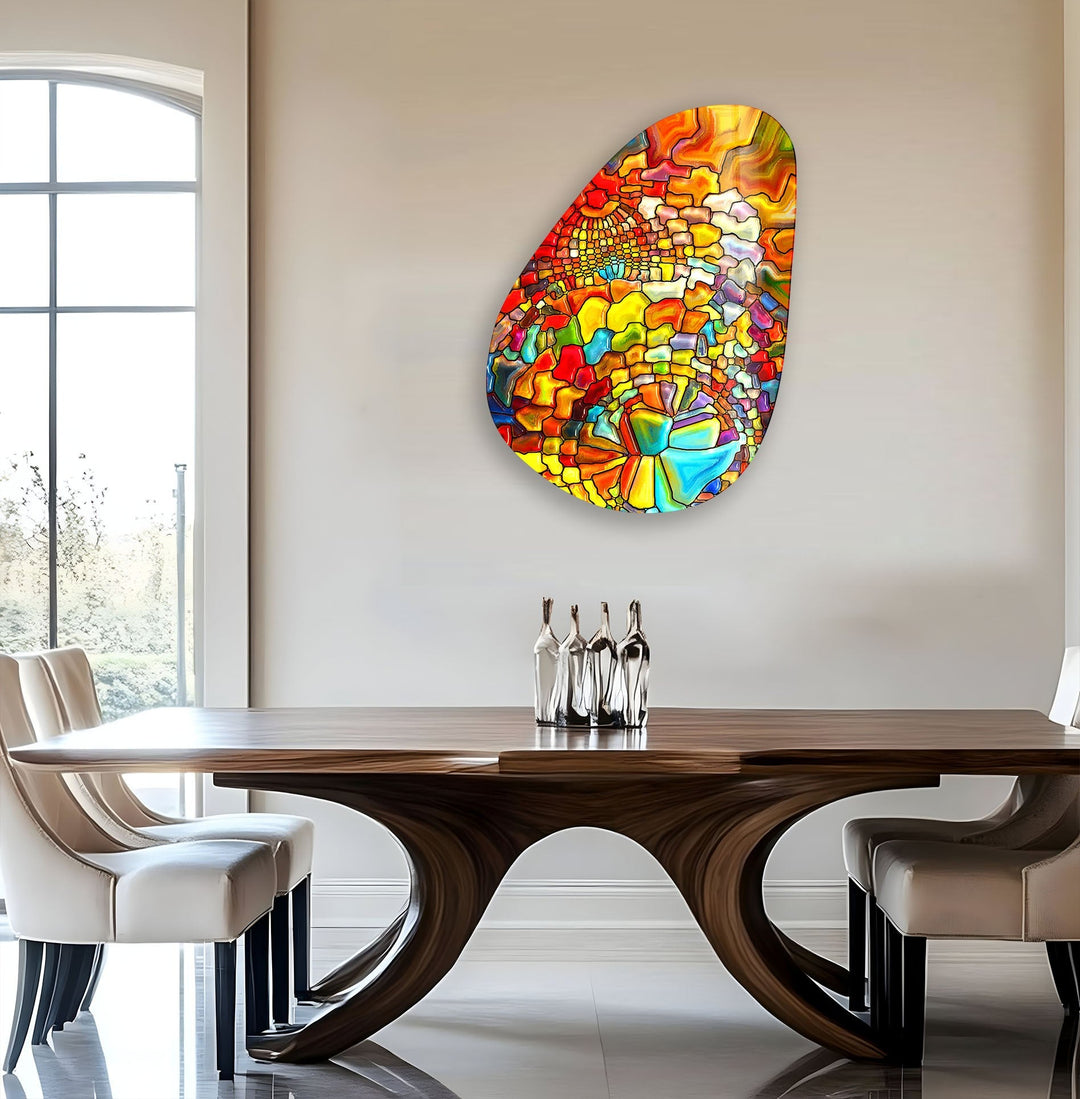 Asymmetrical Oval Colored Stained Glass Wall Art photo print on glass, prints on glass wall art
