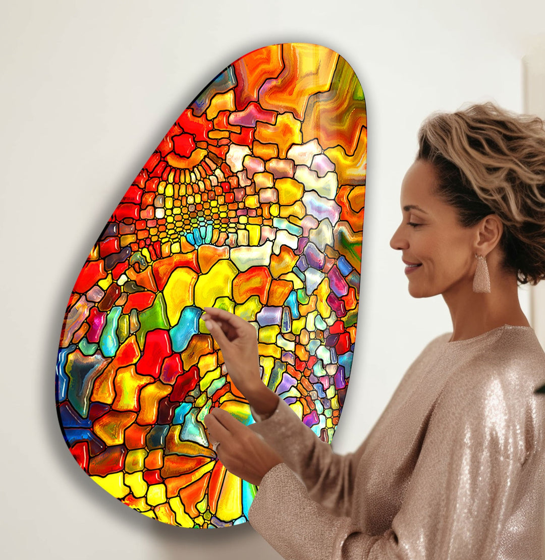 Asymmetrical Oval Colored Stained Glass Wall Art glass image printing, glass prints from photos
