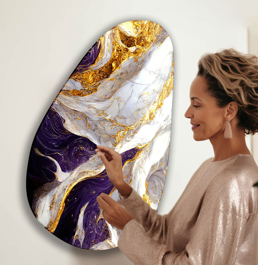 Marble Purple & Gold Glass Wall Art, glass wall decor, glass wall art decor
