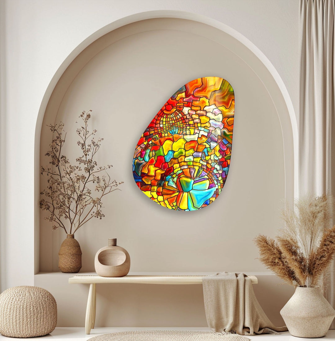 Asymmetrical Oval Colored Stained Glass Wall Art glass pictures for Wall, glass prints wall art
