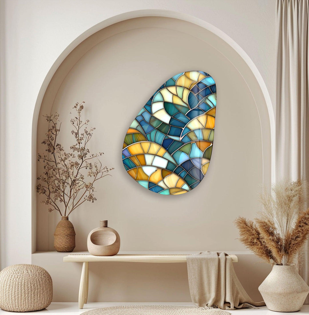 Modern Green Mosaic Glass Wall Art, print on glass, glass printed photos
